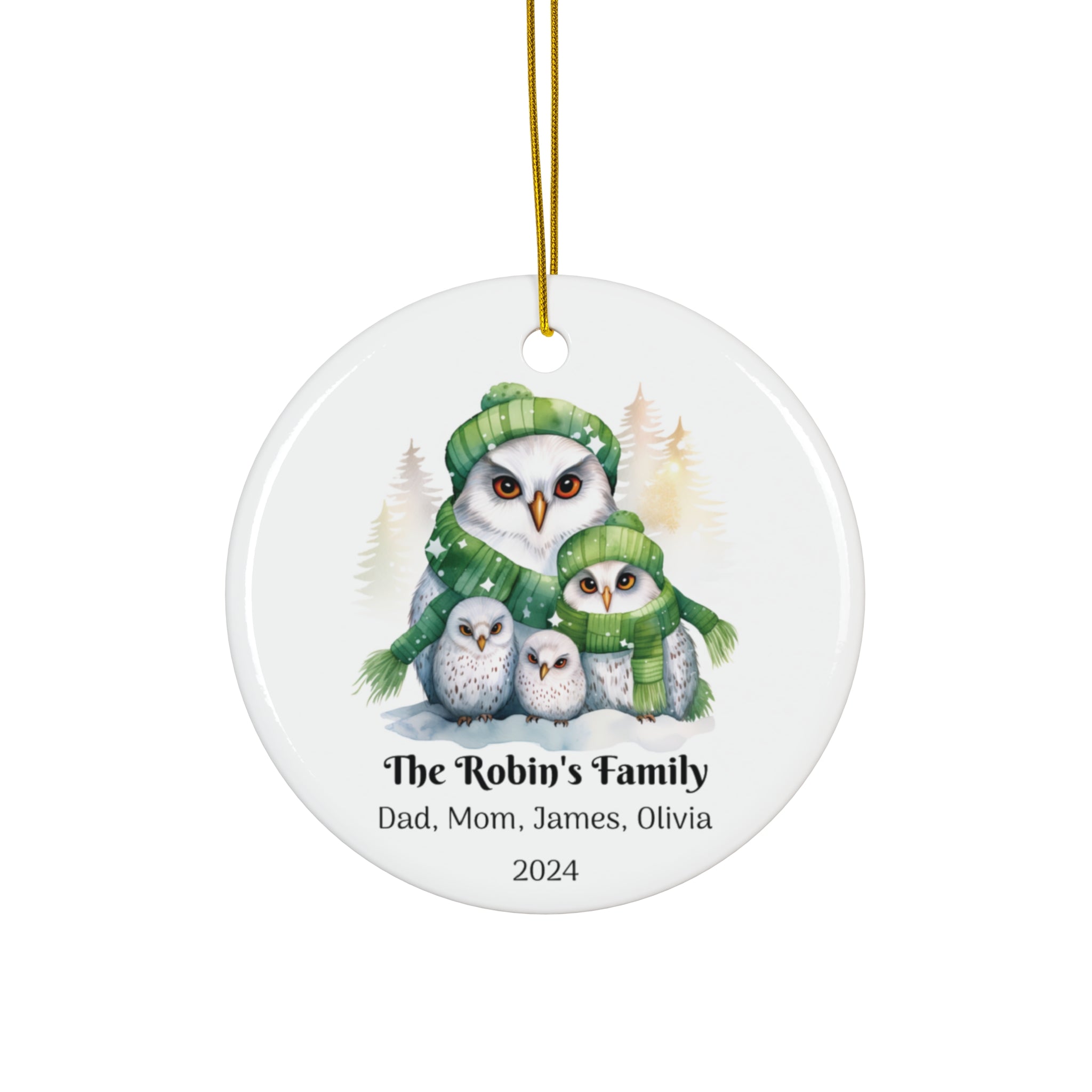 Personalized Snowy Owls Family Ornament