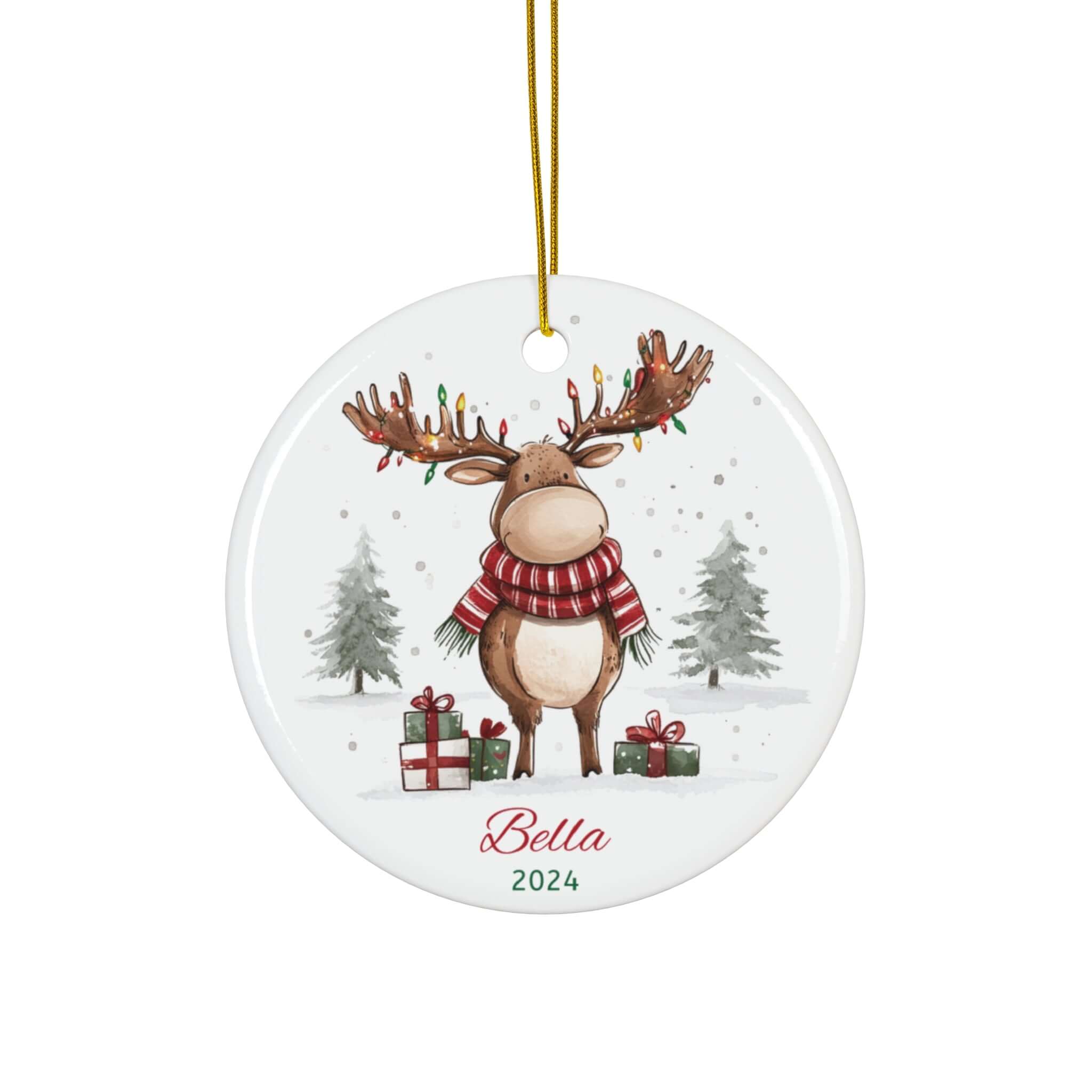 Personalized Moose with Christmas Light Ornament