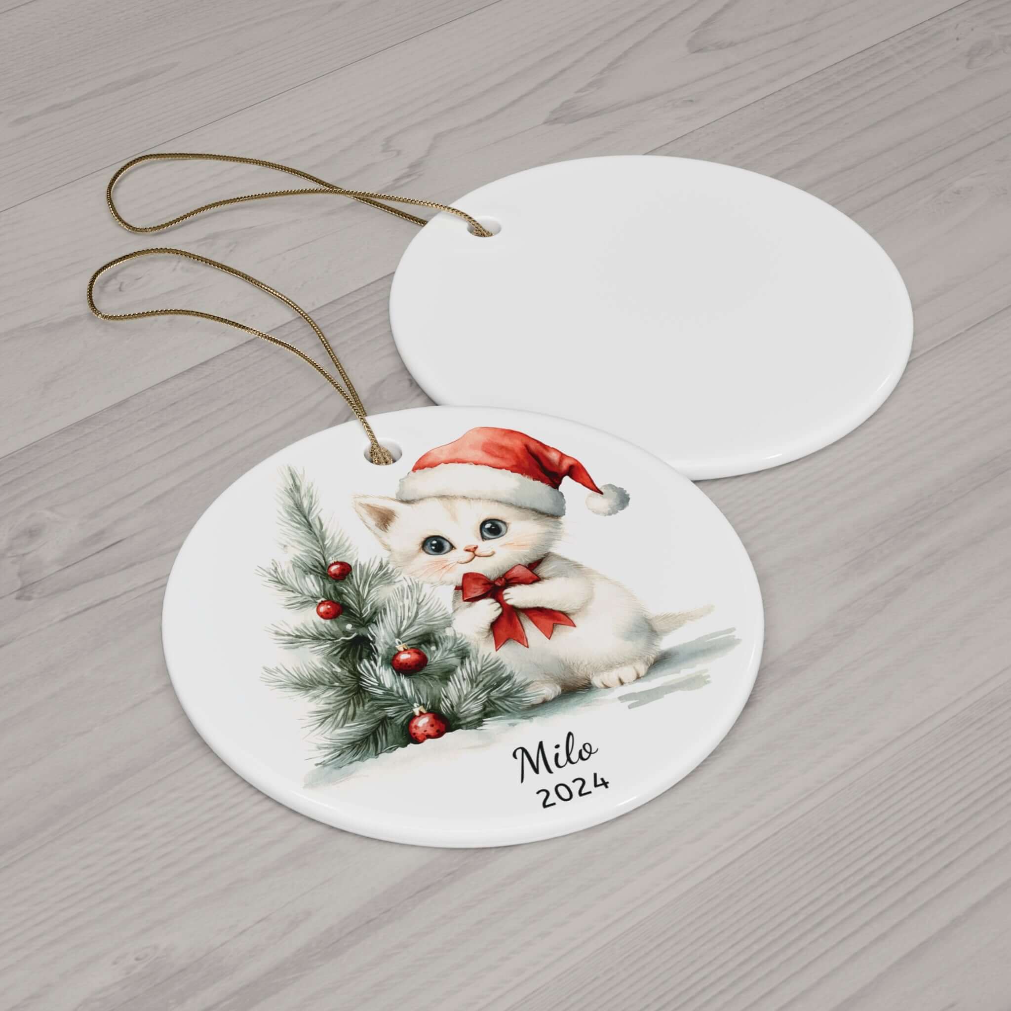 Personalized White Kitten Christmas Ornament