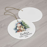 Personalized Adorable Polar Bear with Holly Ornament