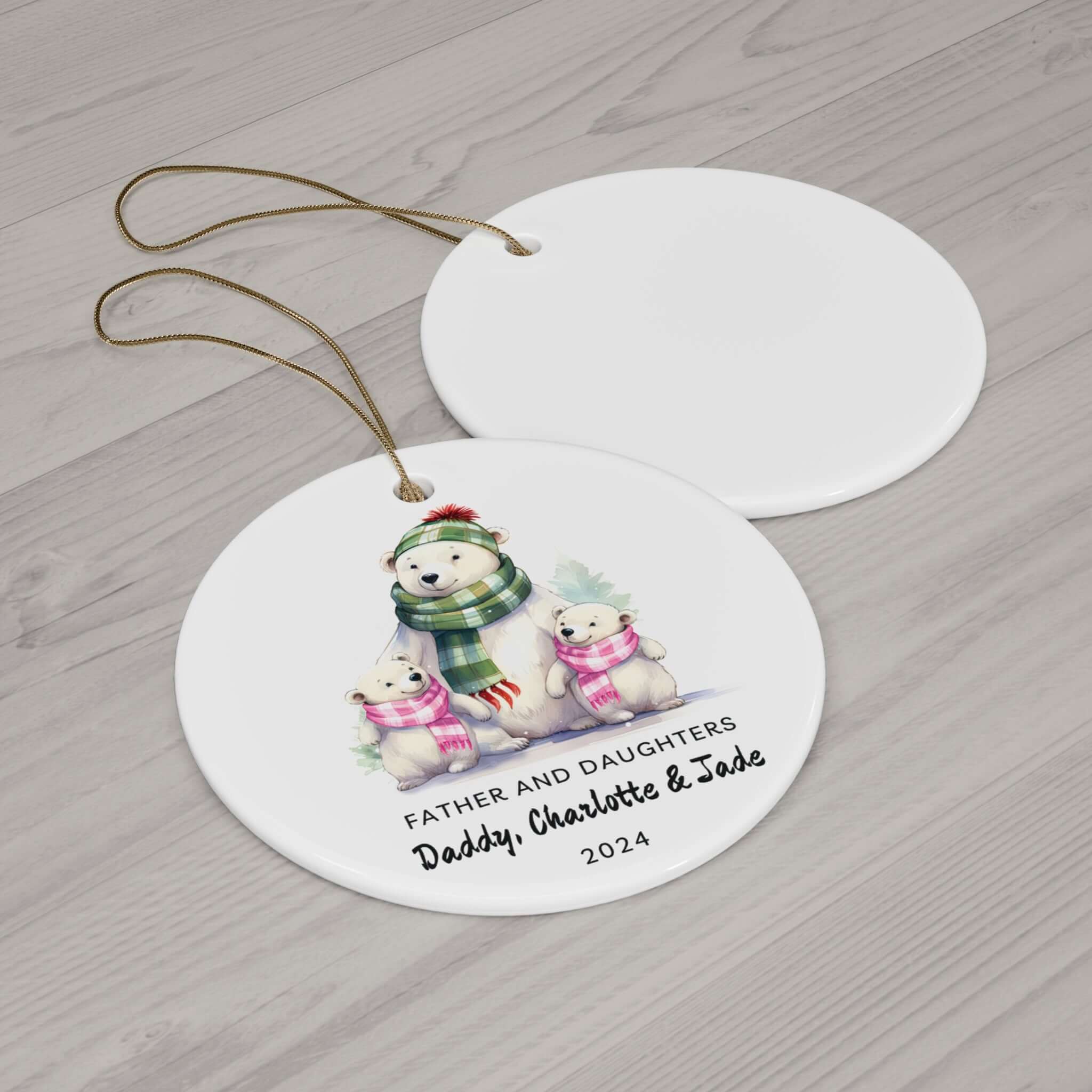 Personalized Dad & 2 Daughters Polar Bear Ornament