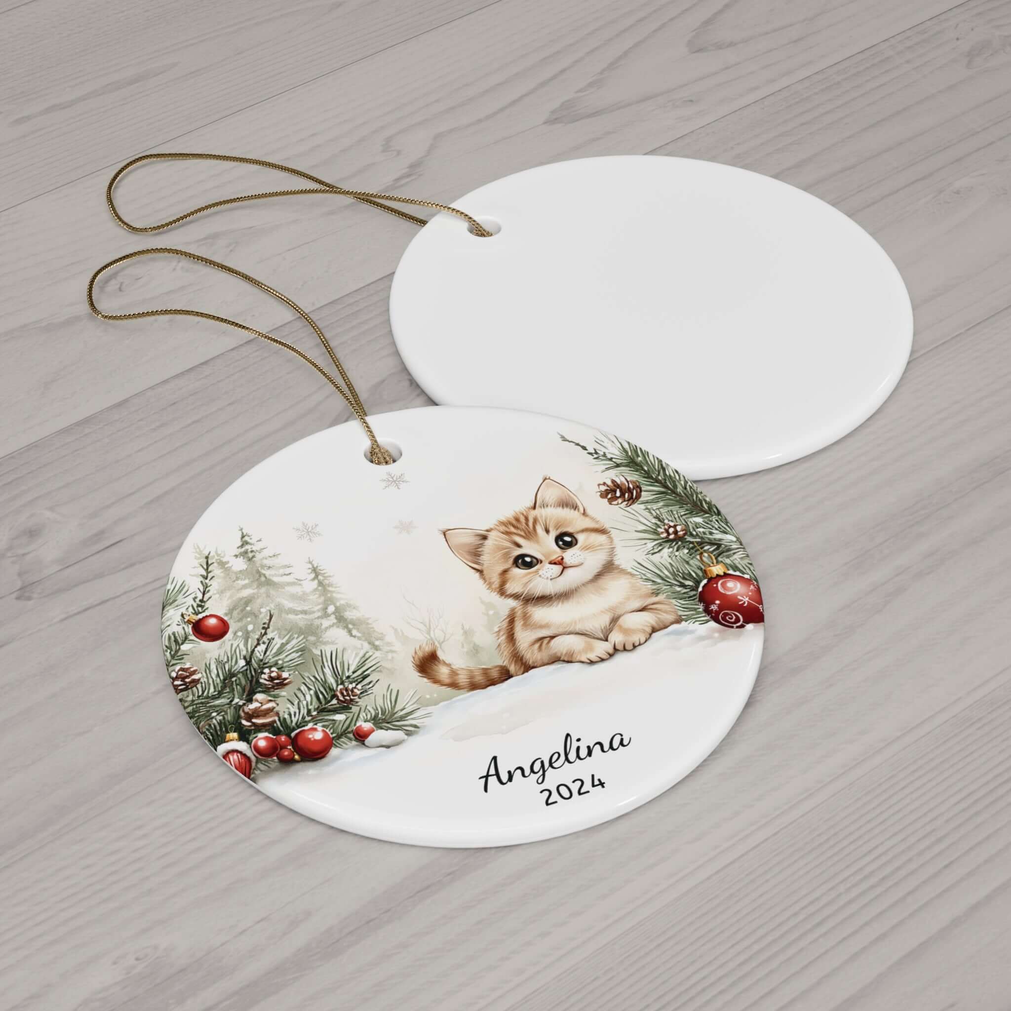 Personalized Festive Kitten with Baubles Ornament