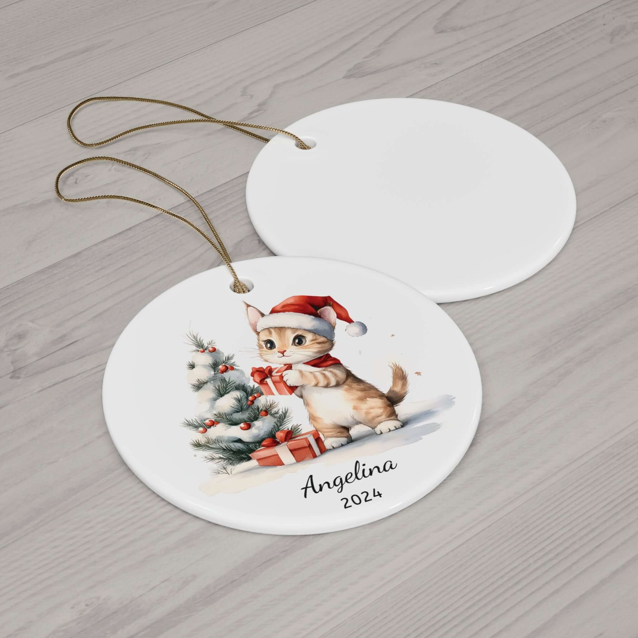 Personalized Gift-Giving Christmas Kitten Ornament