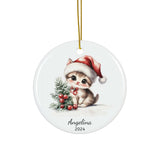 Personalized Adorable Kitten with Santa Hat Ornament