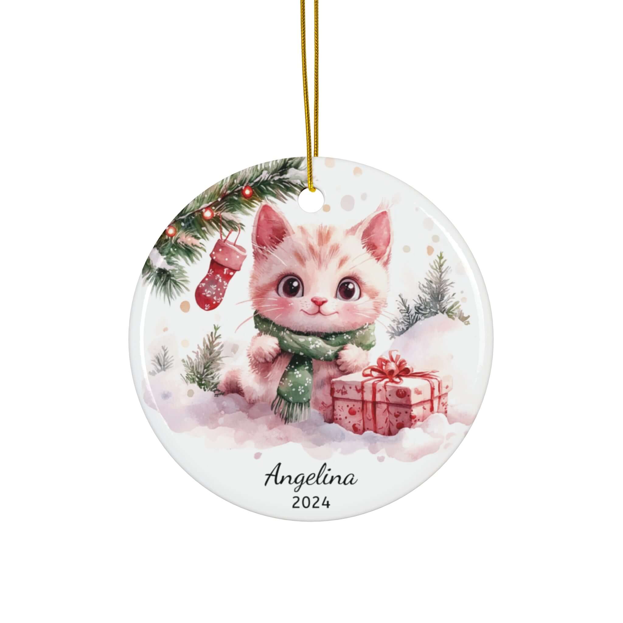 Personalized Snowy Christmas Kitten Ornament