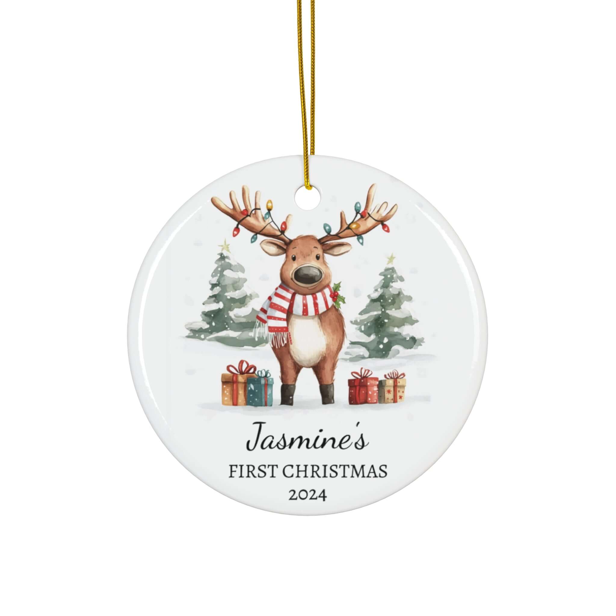 Personalized Reindeer in Holiday Lights Ornament