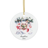 Personalized Owl with Christmas Stockings Ornament