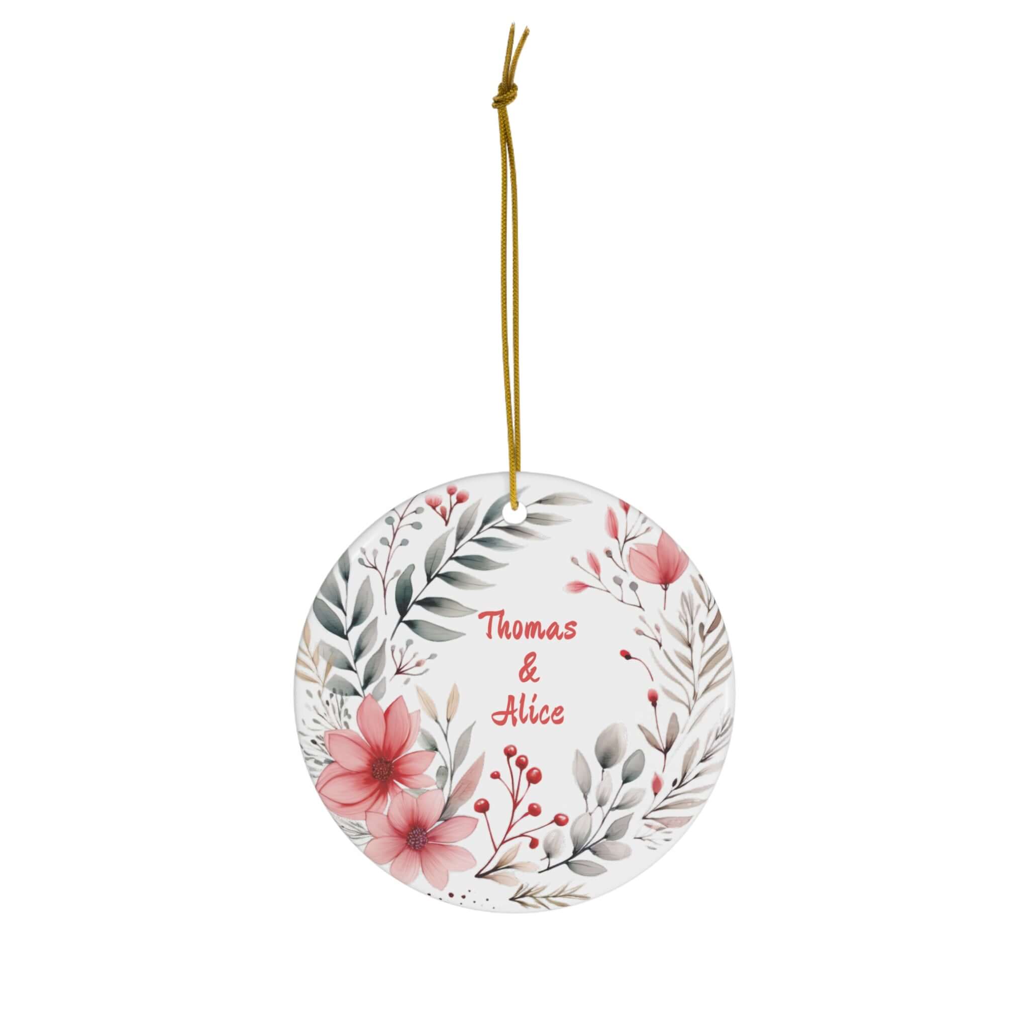 Personalized Pink Flowers & Floral Ornament