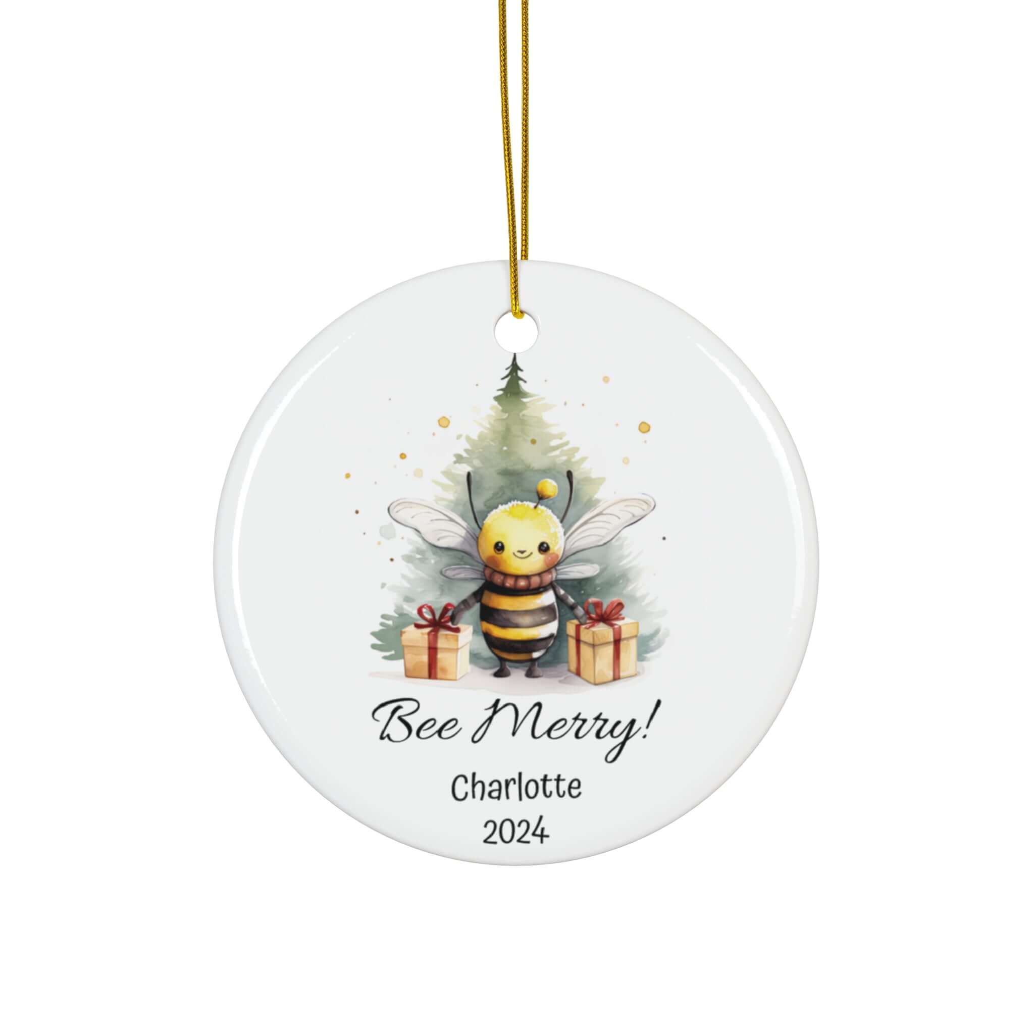 Personalized Festive Bee with Gifts Ornament