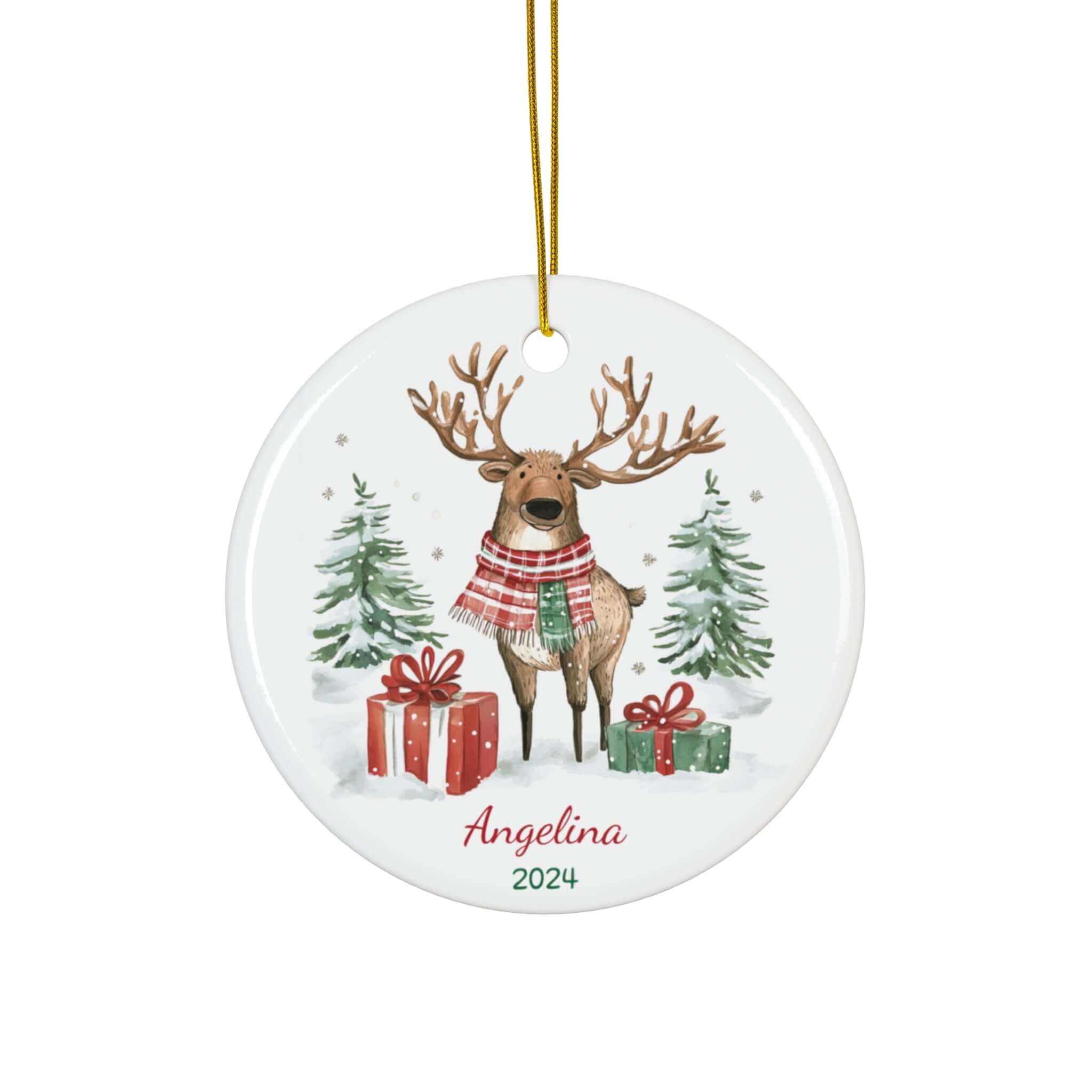 Personalized Plaid Scarf Reindeer Ornament