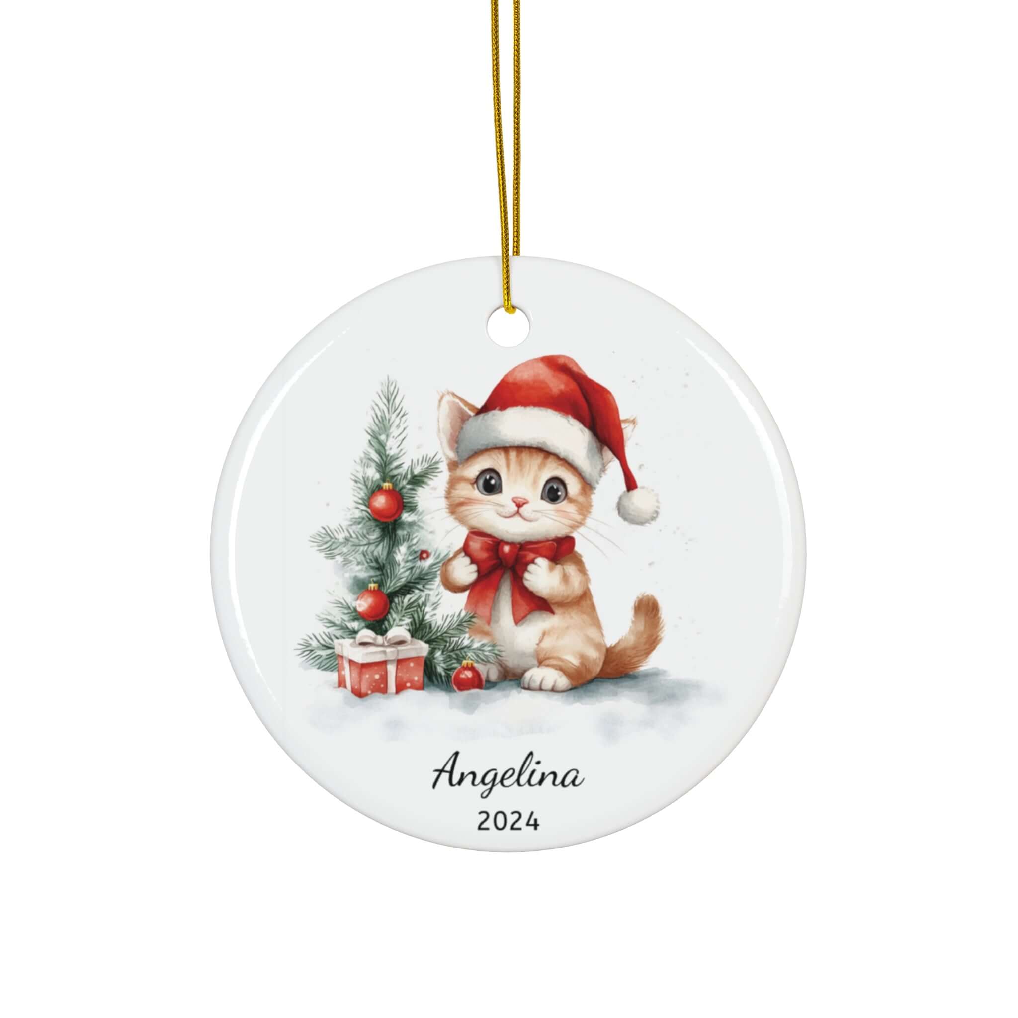 Personalized Festive Kitten and Tree Keepsake Ornament