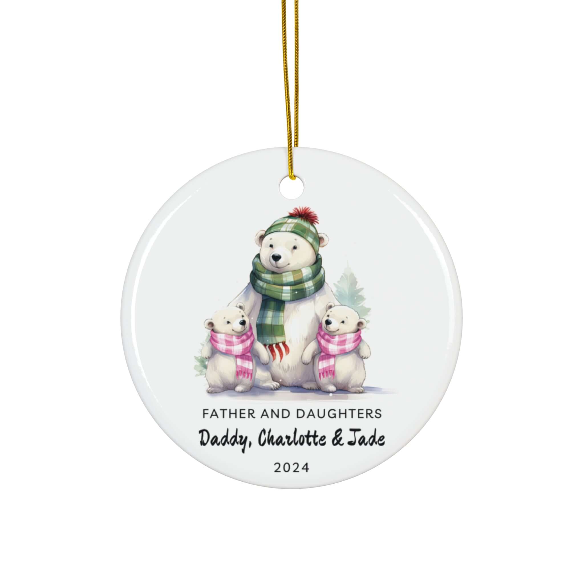 Personalized Dad & 2 Daughters Polar Bear Ornament