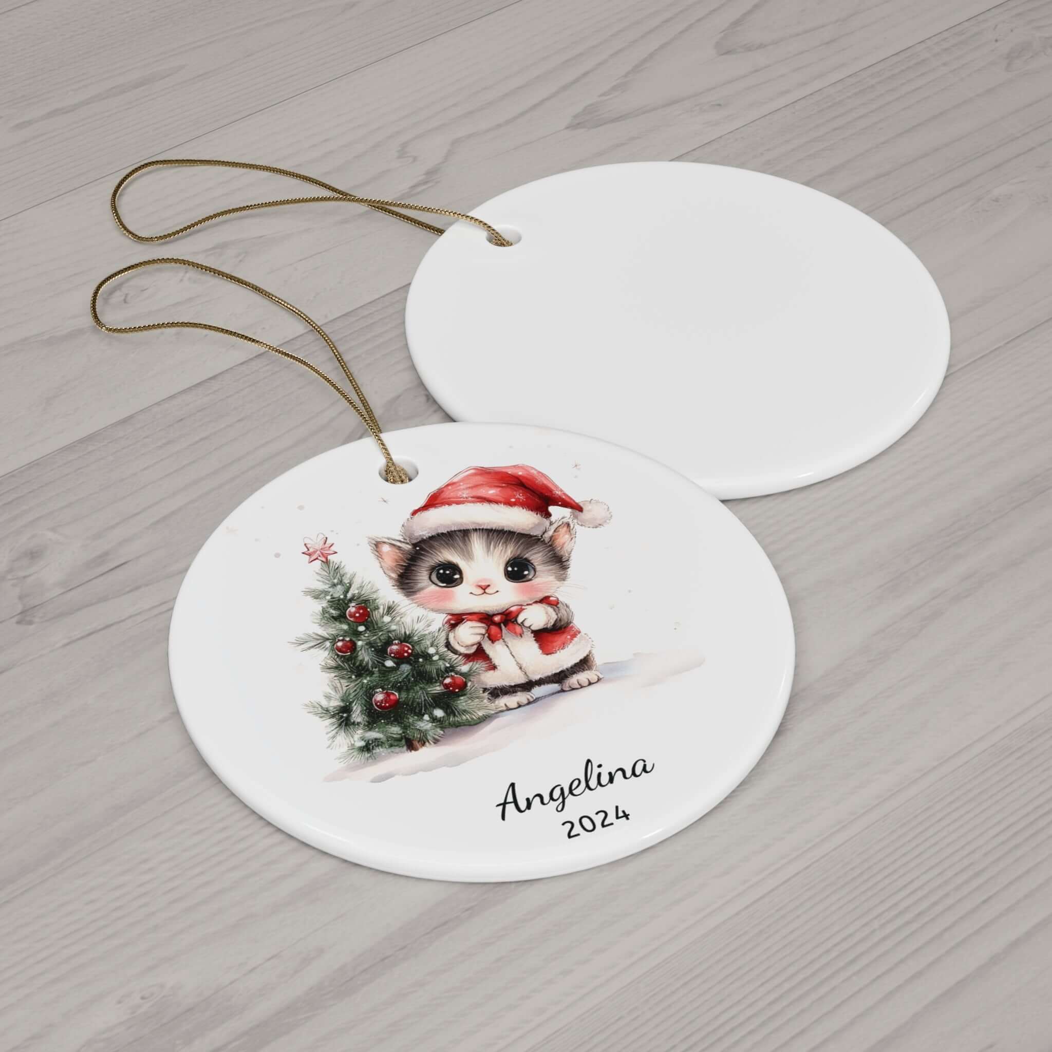 Personalized Santa Kitten Holiday Ornament
