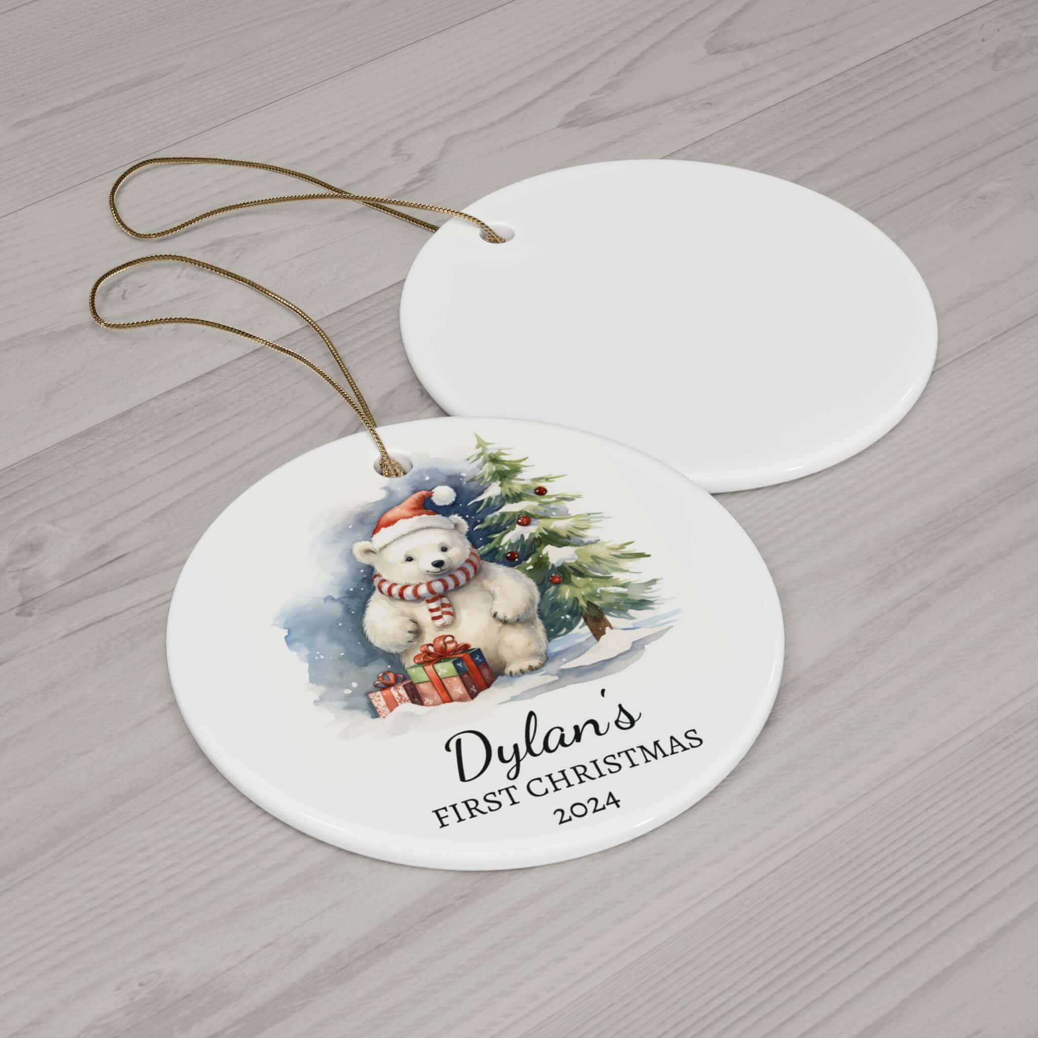 Personalized Snowy Polar Bear Holiday Keepsake Ornament