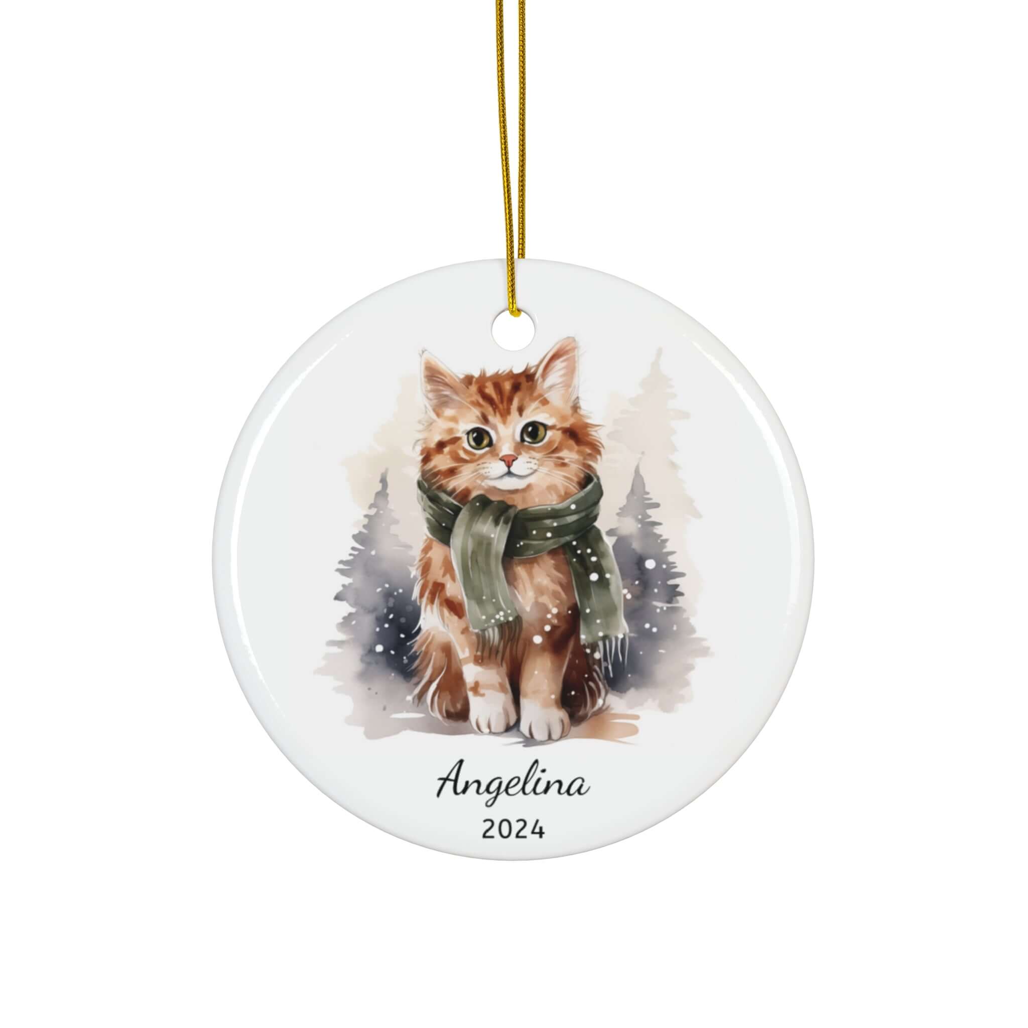 Personalized Winter Forest Cat Ornament