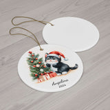 Personalized Black-and-White Kitten Holiday Ornament