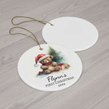 Personalized Holiday Bear with Holly Ornament