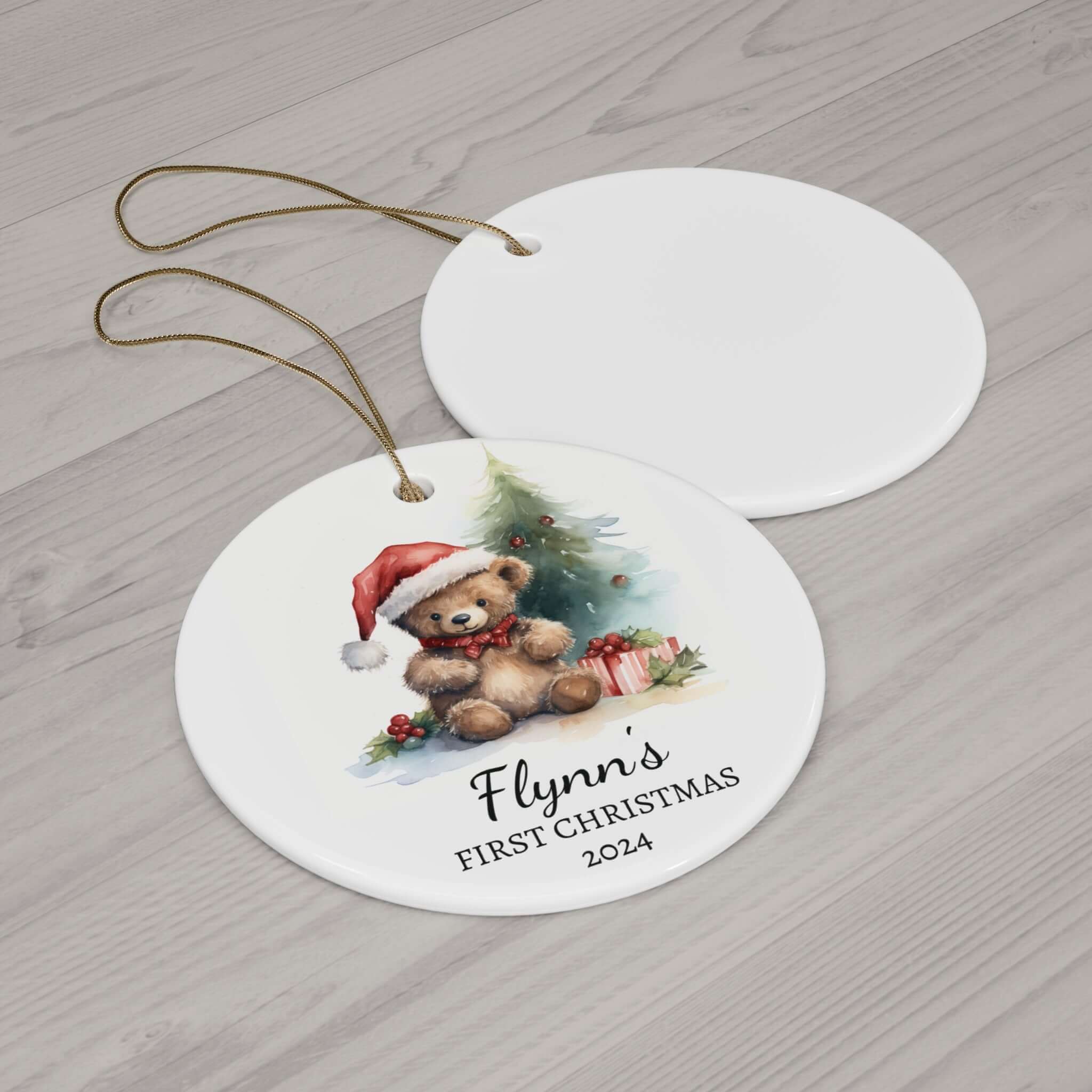 Personalized Holiday Bear with Holly Ornament