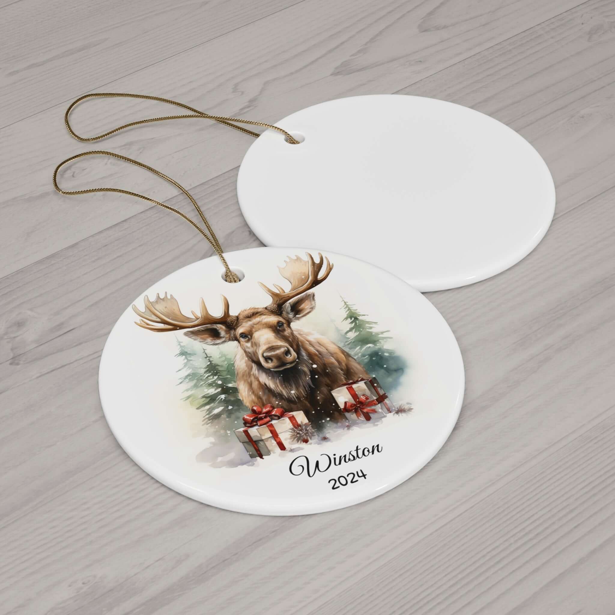 Personalized Woodland Moose Holiday Ornament