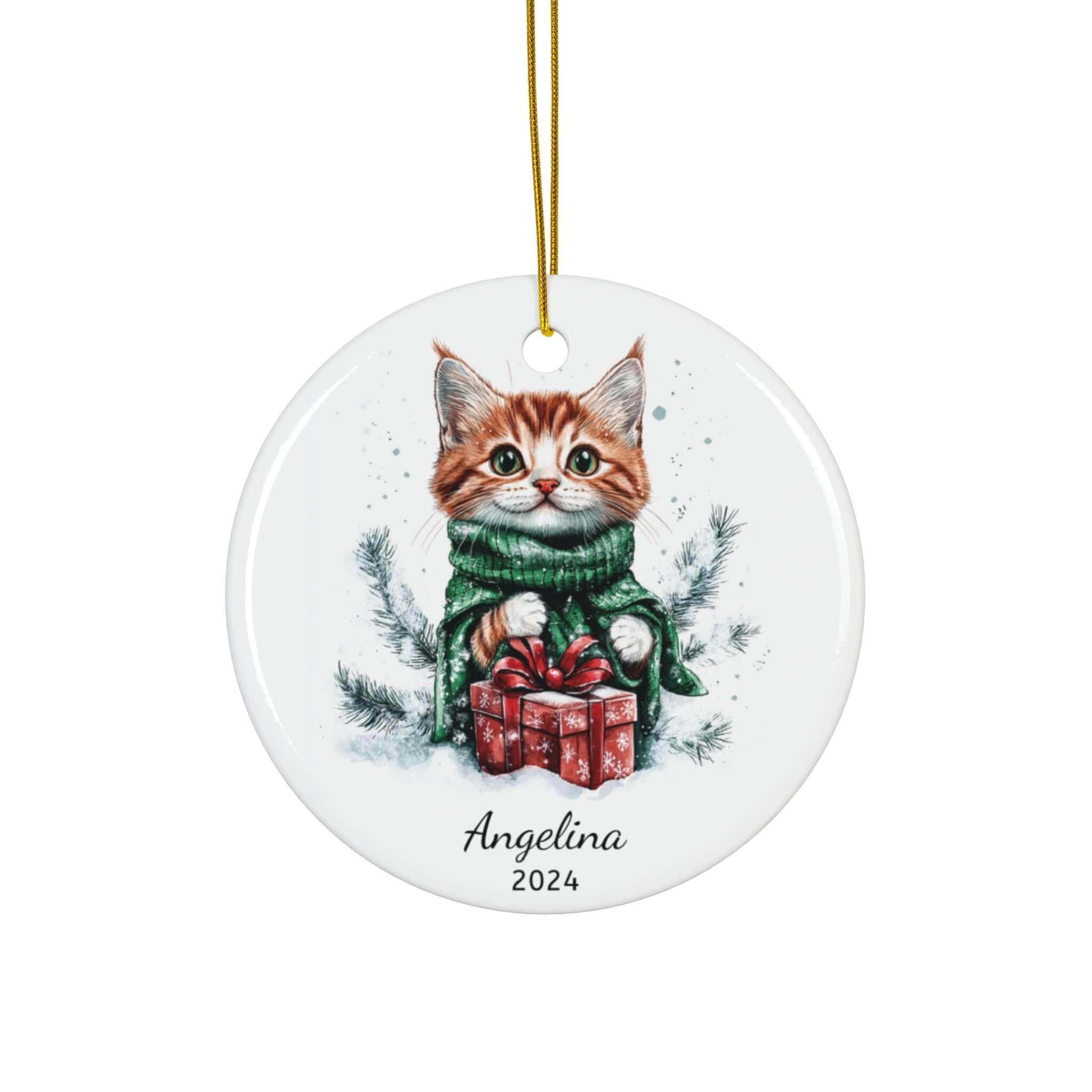 Personalized Green Sweater Tabby Kitten Ornament