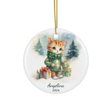 Personalized Cute Kitten in Green Sweater Ornament