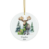 Personalized Moose & Snowy Trees Watercolour Ornament