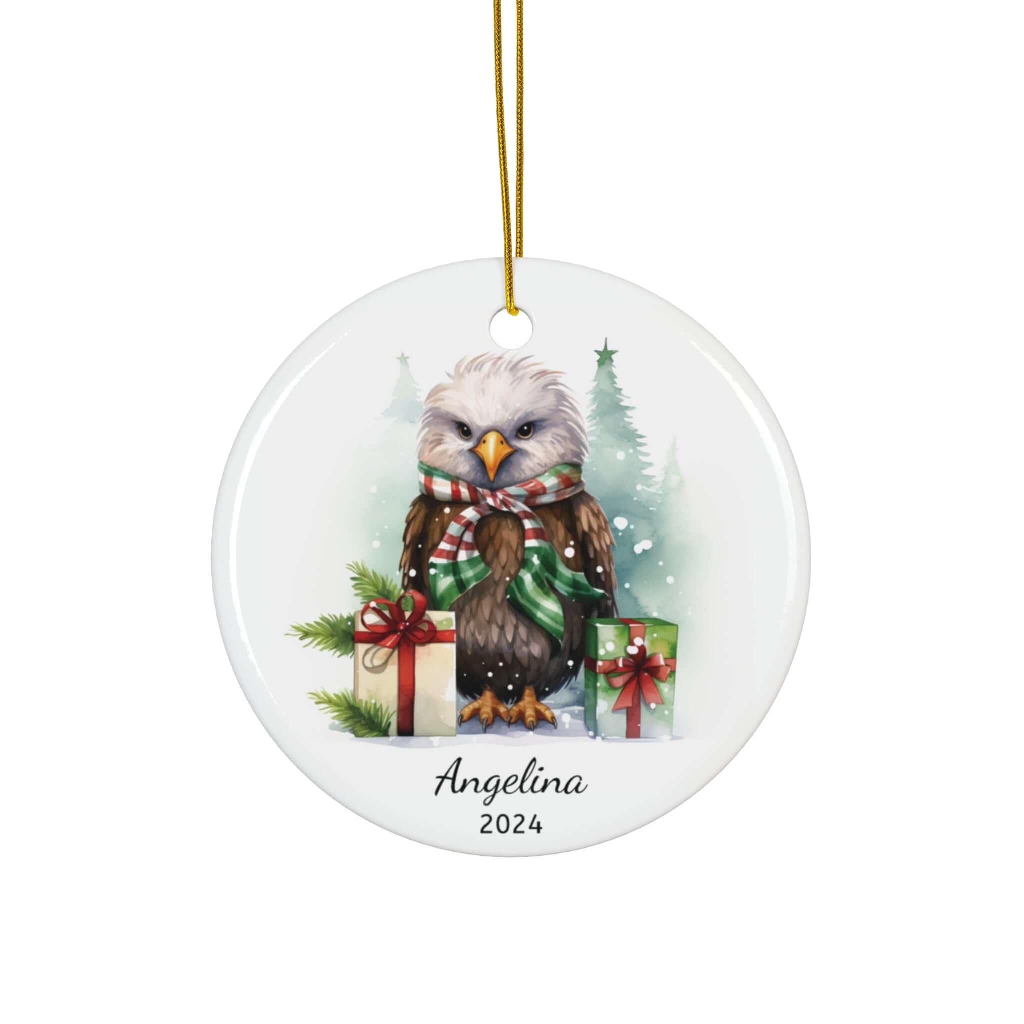 Personalized Festive Eagle with Candy Ribbon Ornament