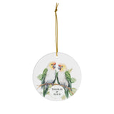 Personalized Green, White & Yellow Parrot Birds Ornament