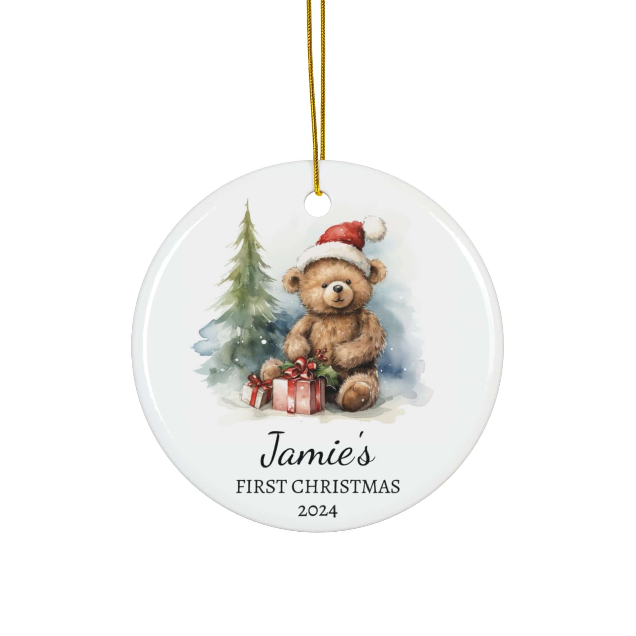 Personalized Cute Santa Teddy Bear Ornament
