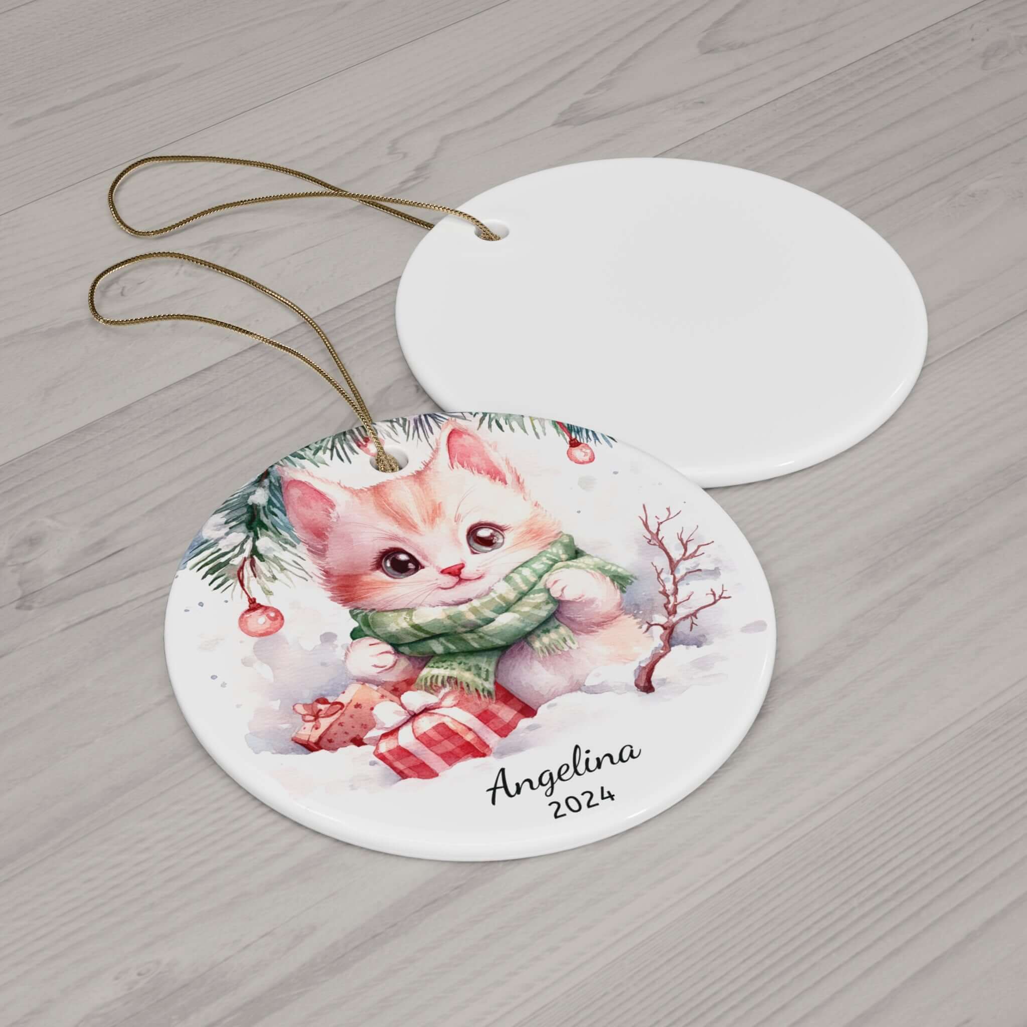 Personalized Snowy Kitten Holiday Ornament