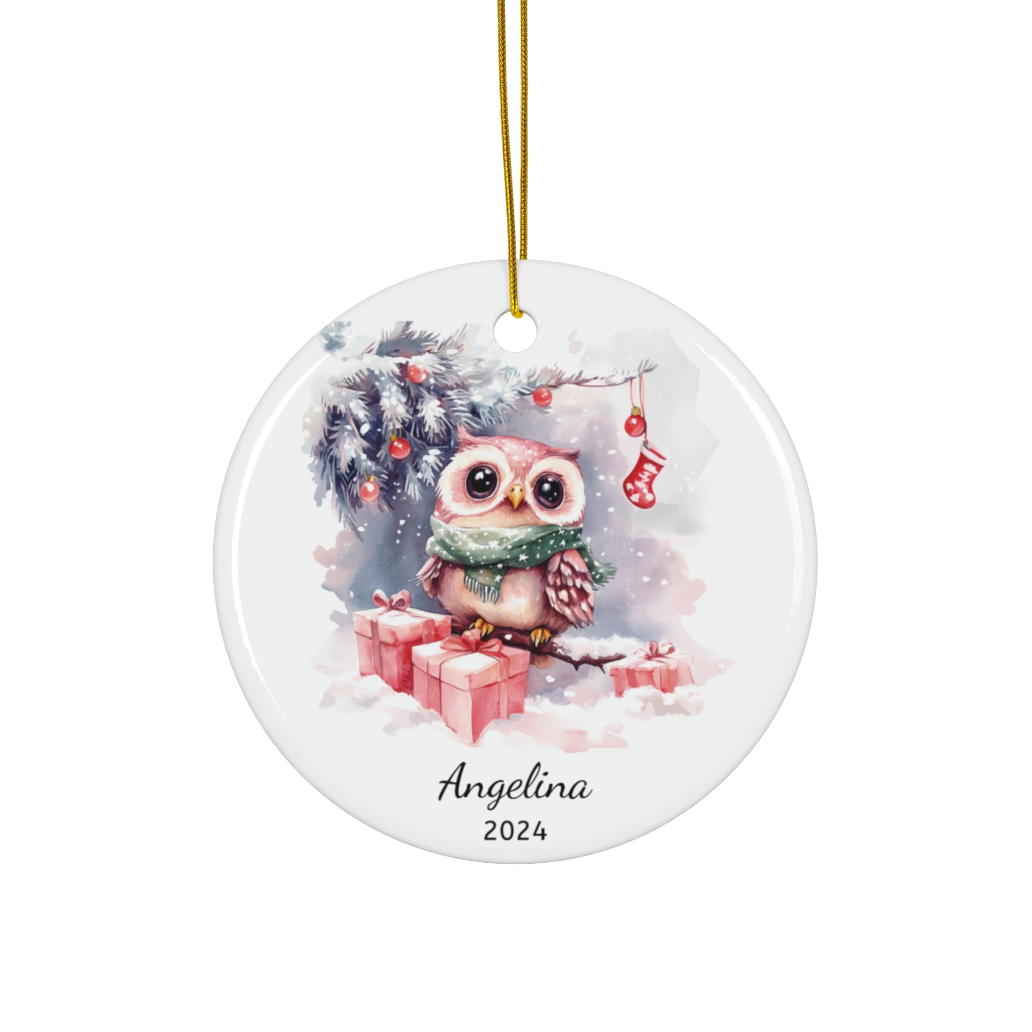 Personalized Owl with Green Scarf Ornament