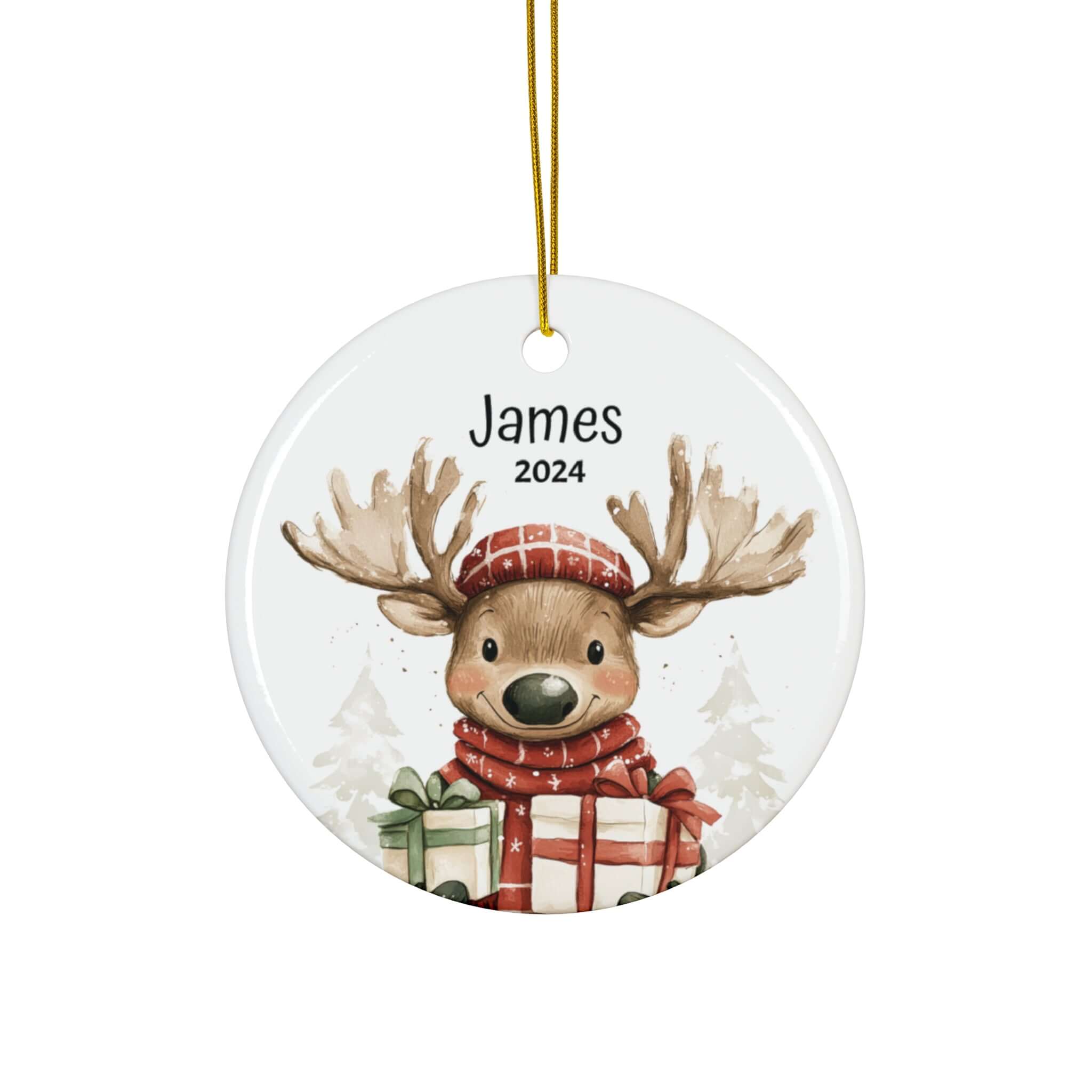 Personalized Cute Woodland Moose Ornament