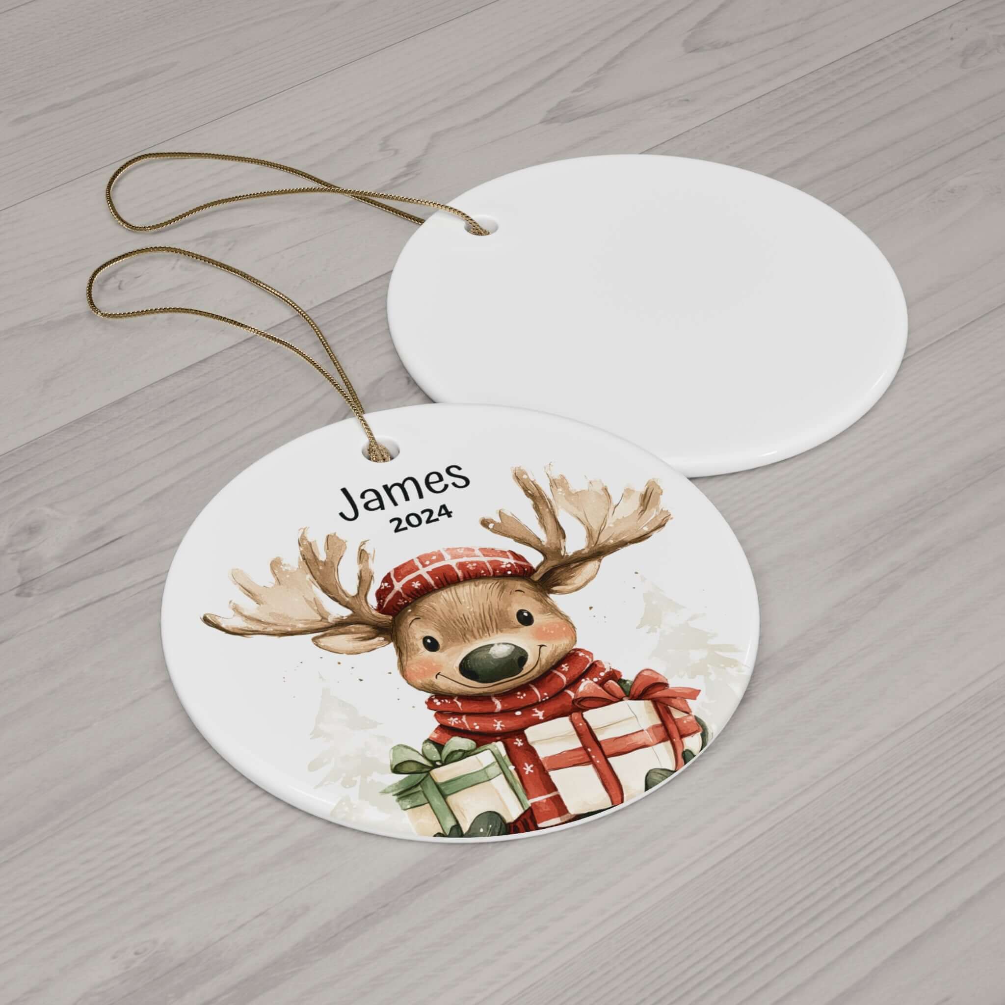 Personalized Cute Woodland Moose Ornament