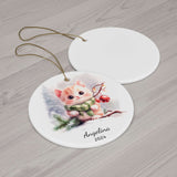 Personalized Snowy Forest Cute Kitten Ornament