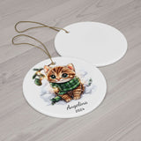 Personalized Kitten in a Green Scarf Ornament