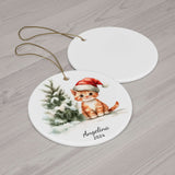 Personalized Snowy Christmas Tree Kitten Ornament