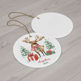 Personalized Plaid Scarf Reindeer Ornament