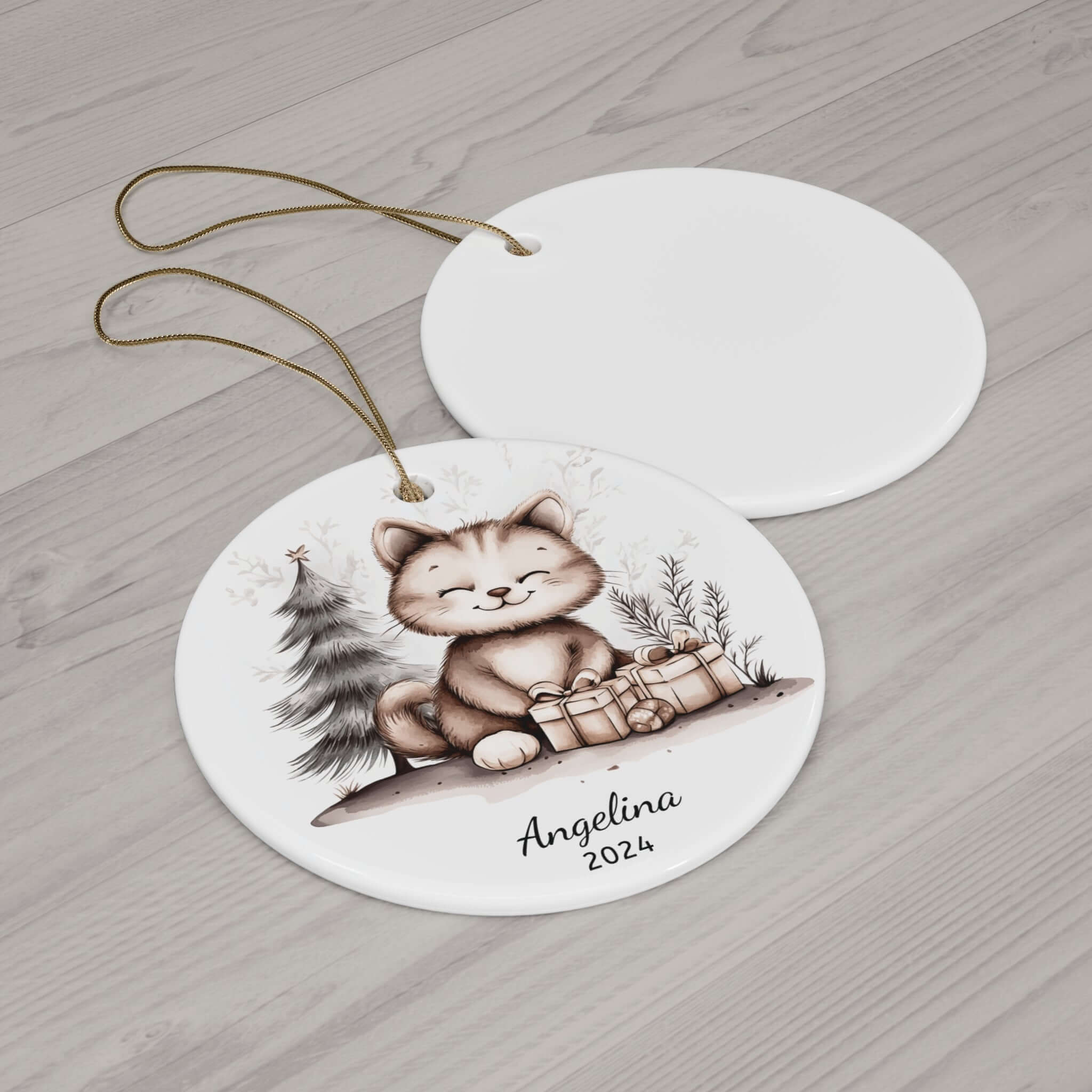 Personalized Happy Cat Christmas Ornament