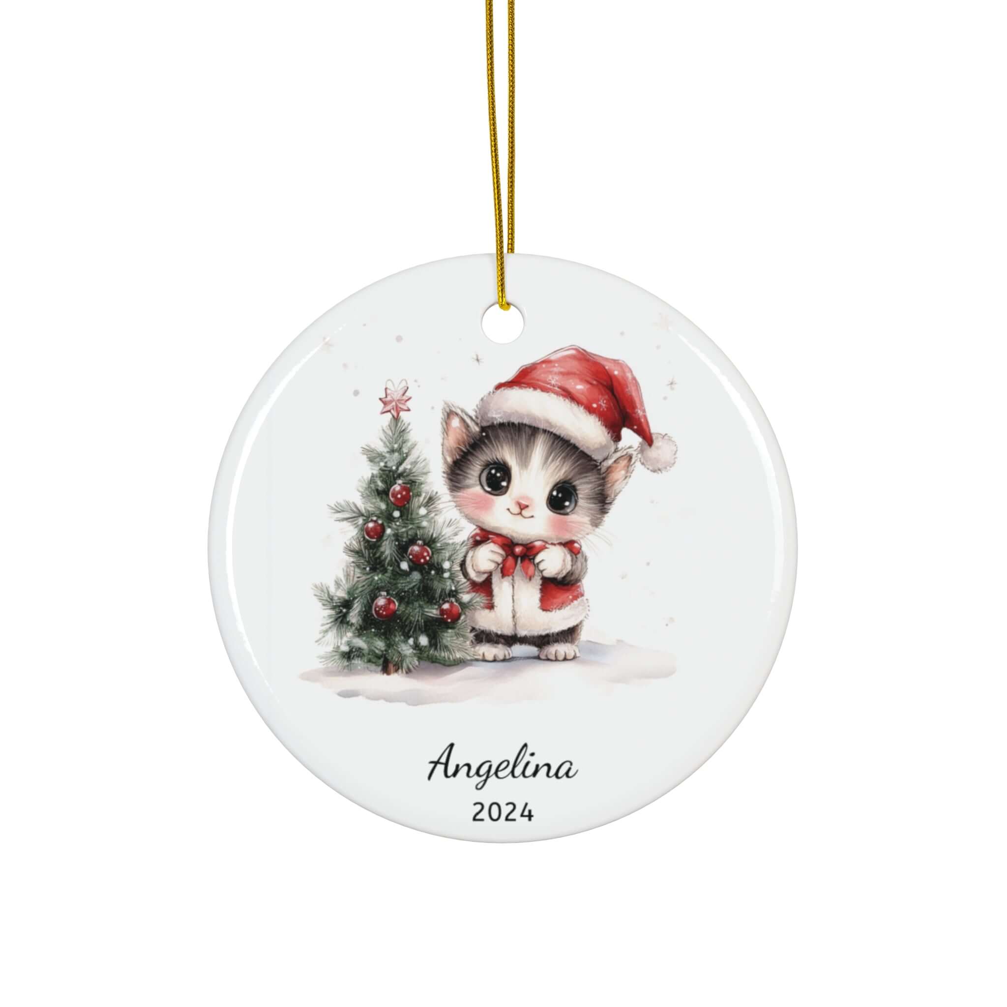 Personalized Santa Kitten Holiday Ornament