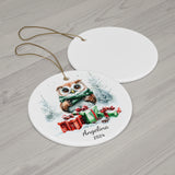 Personalized Wise Owl in Snowy Forest Ornament