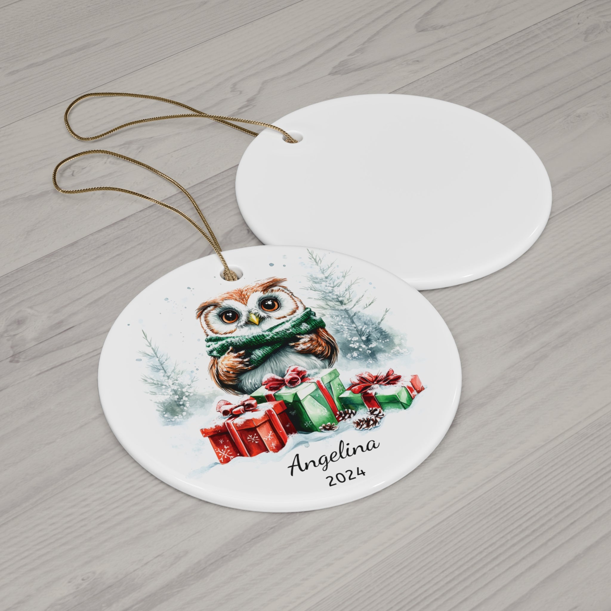 Personalized Wise Owl in Snowy Forest Ornament