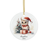 Personalized Long-Eared Owl with Red Bow Ornament