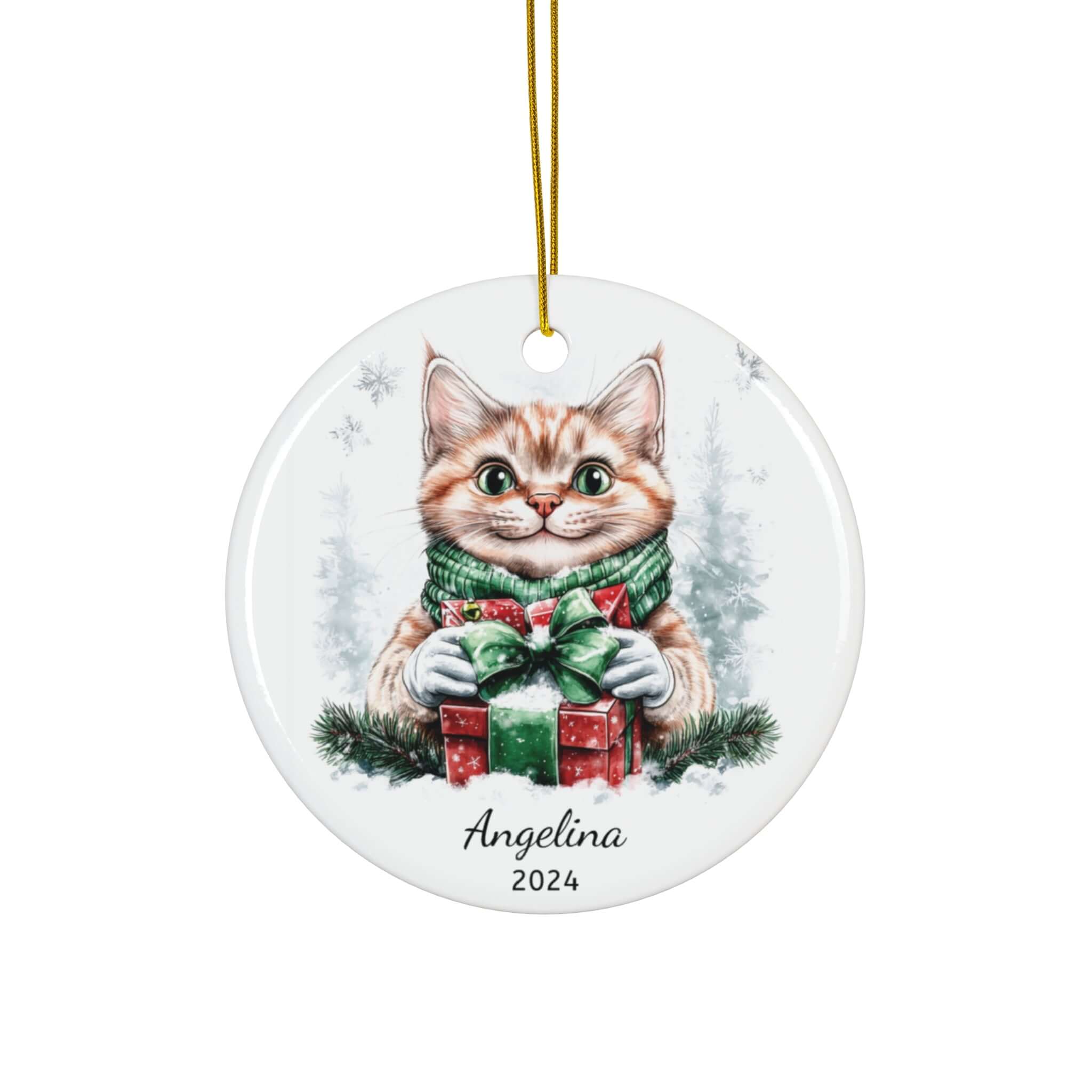 Personalized Festive Snowy Cat Ornament