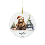 Personalized Cute Grizzly Bear Christmas Ornament