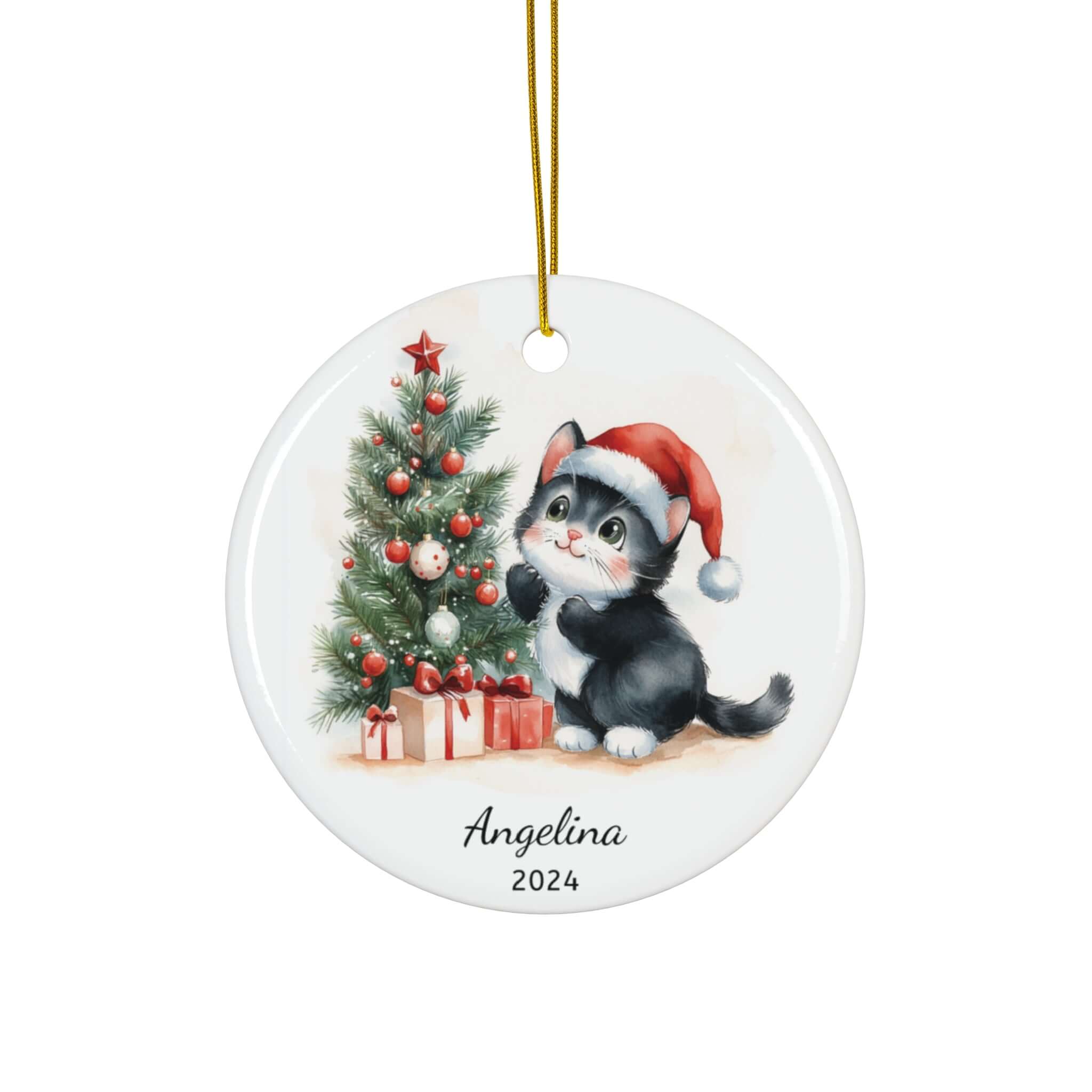 Personalized Black-and-White Kitten Holiday Ornament