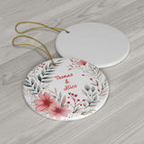 Personalized Pink Flowers & Floral Ornament