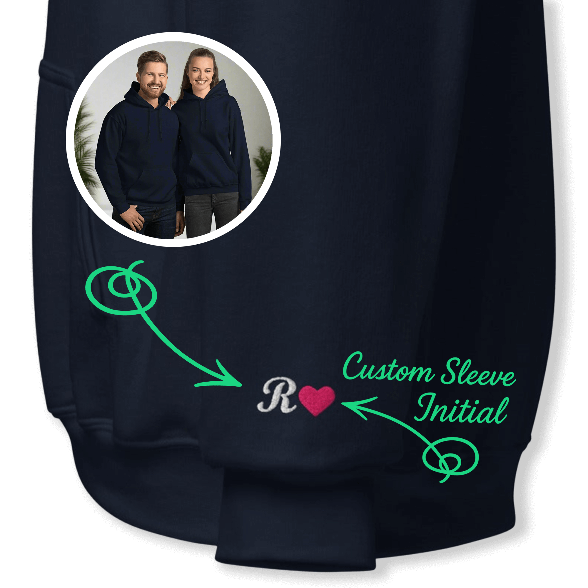 Sleeve Initial Hoodie – Personalized Embroidered Hoodie, Couples or Best Friend Gift