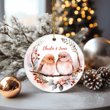 Personalized Cute Birds & Flowers Floral Ornament