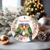 Personalized Lorikeet Parrots & Pink Flowers Ornament