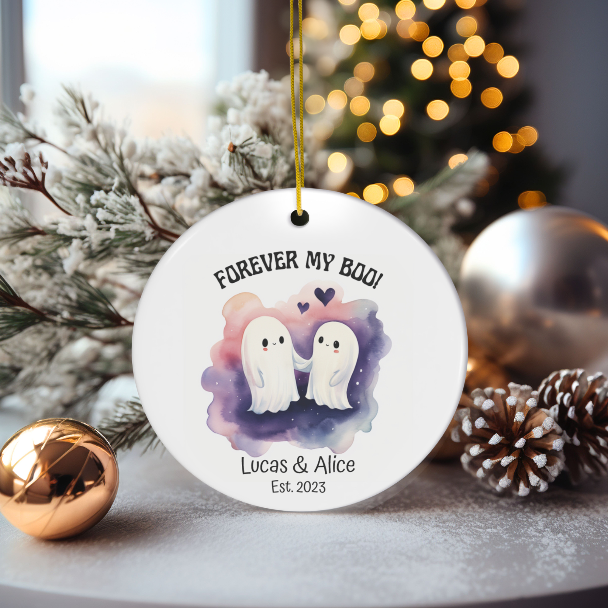 Personalized 'Forever My Boo!' Ghost Couple Halloween Ornament